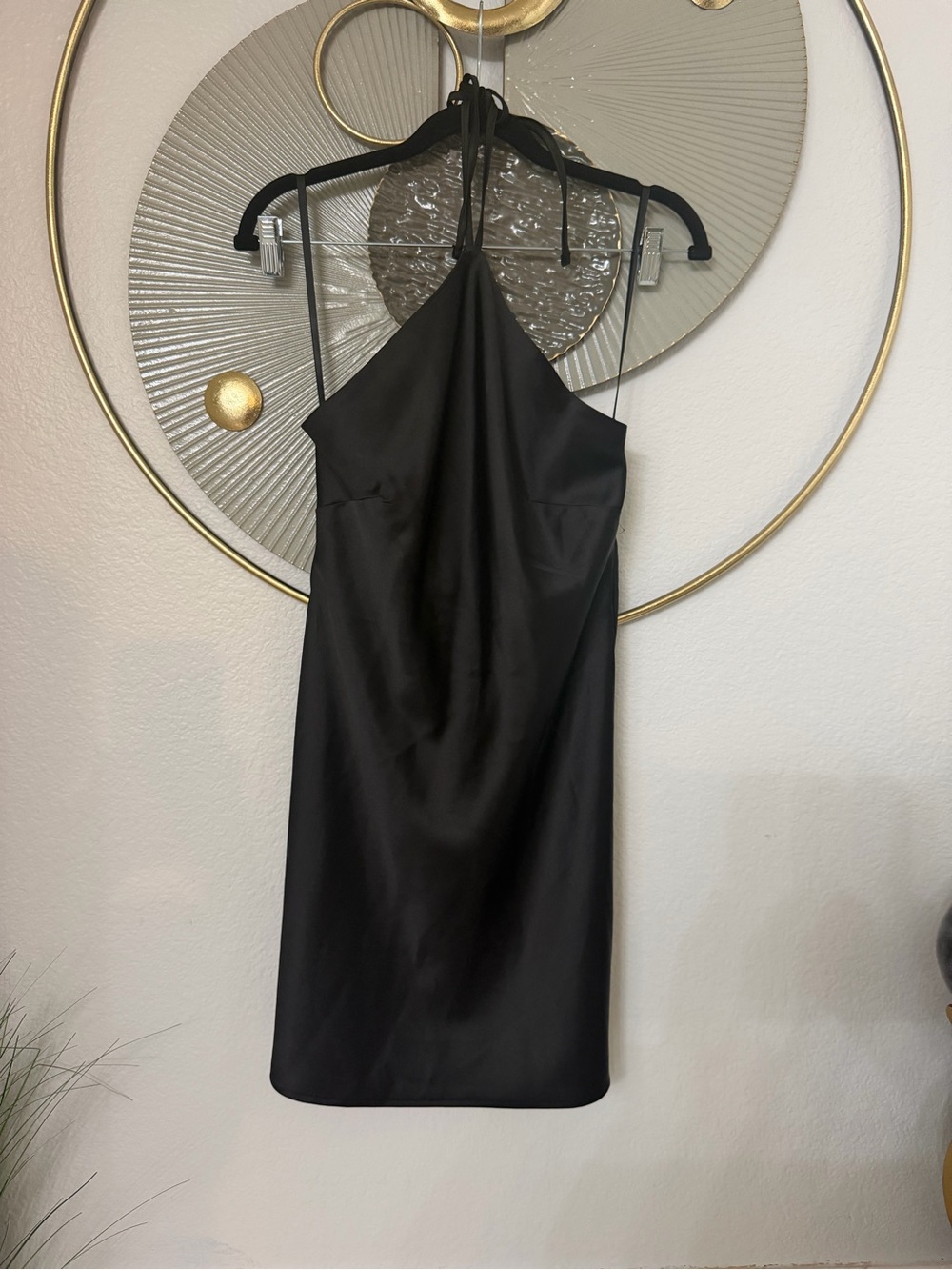 Altar'd State Black Satin Halter Mini Dress